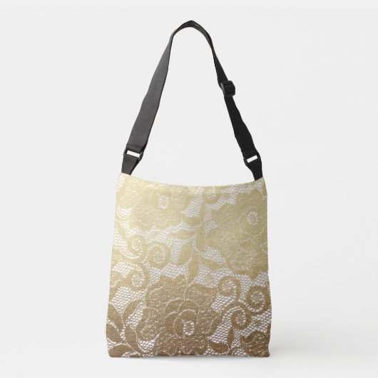 Gold & White Floral Faux Lace Crossbody Tas (Voorkant)