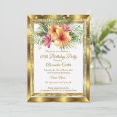 Gold white Floral Hibiscus Birthday Party Kaart (Staand voorkant)