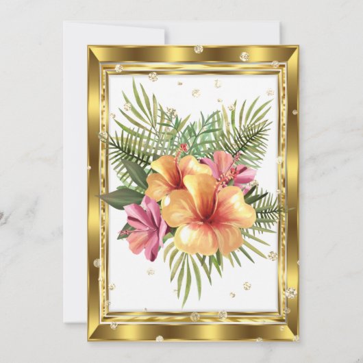 Gold white Floral Hibiscus Birthday Party Kaart (Achterkant)