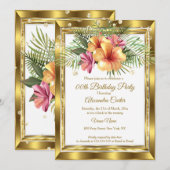Gold white Floral Hibiscus Birthday Party Kaart (Voorkant / Achterkant)