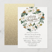 Gold & White Floral Leaf Wreate Kerstparty Kaart (Voorkant / Achterkant)