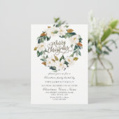 Gold & White Floral Leaf Wreate Kerstparty Kaart (Staand voorkant)
