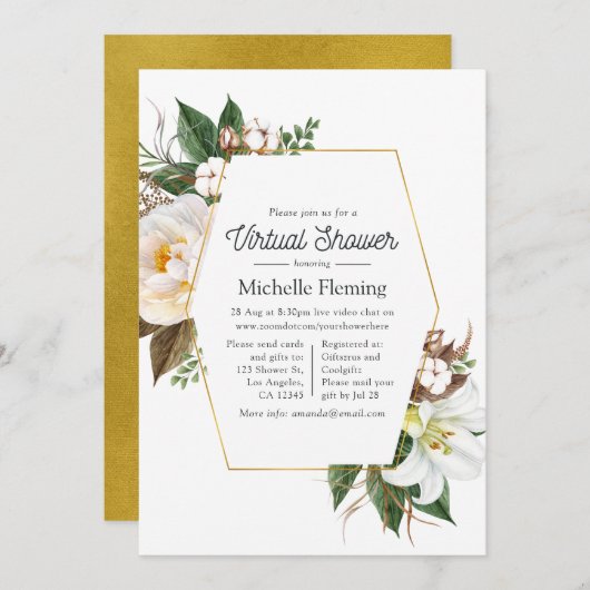 Gold & White Floral - virtuele Shower Kaart (Voorkant / Achterkant)