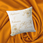 Gold White Floral Waterverf Monogram Weddenschap Kussen