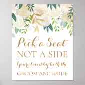Gold White Flower a Seat Not Side Sign Poster (Voorkant)