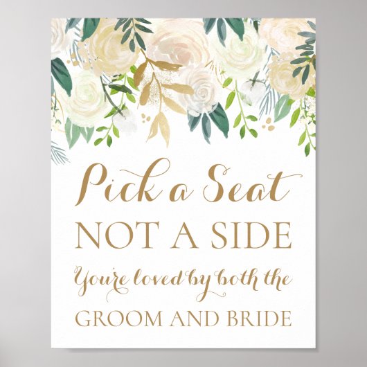 Gold White Flower a Seat Not Side Sign Poster (Voorkant)