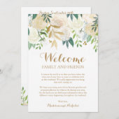 Gold White Flower Weddenschap Welkomstkaarten Programmakaart (Voorkant / Achterkant)