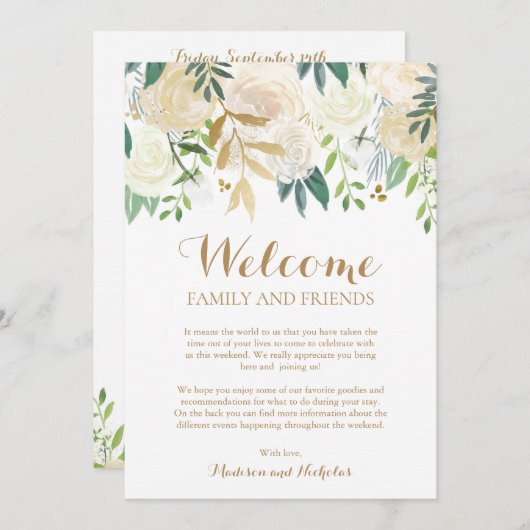 Gold White Flower Weddenschap Welkomstkaarten Programmakaart (Voorkant / Achterkant)