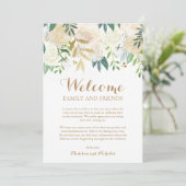 Gold White Flower Weddenschap Welkomstkaarten Programmakaart (Staand voorkant)