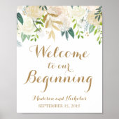 Gold White Flower Welkom bij ons beginteken Poster (Voorkant)