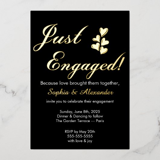 Gold & White Foil Engagement Invitation Folie Uitnodiging (Voorkant)