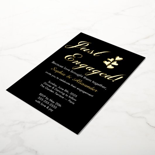 Gold & White Foil Engagement Invitation Folie Uitnodiging (Gedraaid)