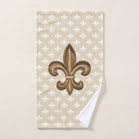 Gold & White French Fleur de Lis Bad Handdoek (Handdoek)