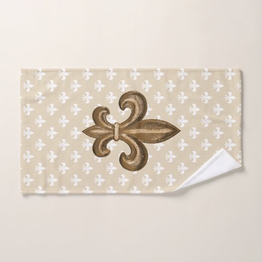 Gold & White French Fleur de Lis Bad Handdoek (Handdoek)