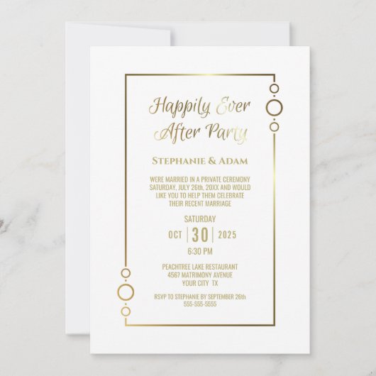 Gold White gelukkig ooit na huwelijksontvangst Kaart (Voorkant)