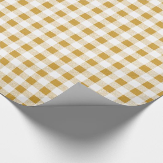 Gold White Gingham Pattern Cadeaupapier (Hoek)