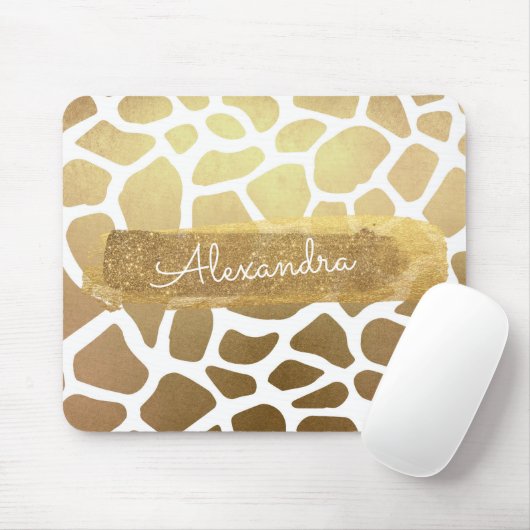 Gold & White Giraffe Print with Gold Glitter Muismat (Met muis)