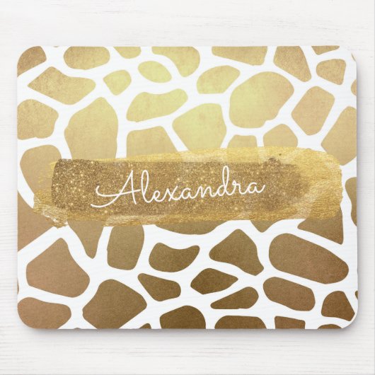 Gold & White Giraffe Print with Gold Glitter Muismat (Voorkant)