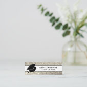 Gold White Glitter Afstudeerder Pet Afstuderen Inv Mini Visitekaartje (Staand voorkant)