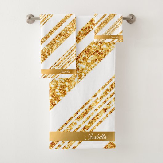 Gold White Glitter Boho Popular Stripes Collectie Bad Handdoek (Insitu)