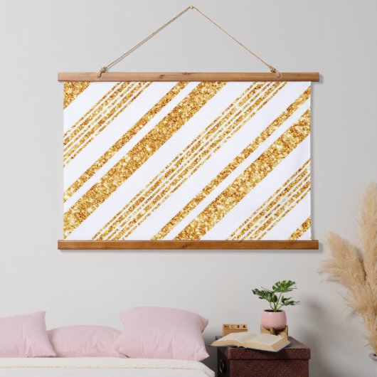 Gold White Glitter Boho Popular Stripes Collectie Hangend Wandkleed (Slaapkamer)