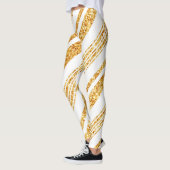 Gold White Glitter Boho Popular Stripes Collectie Leggings (Links)