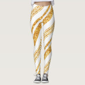 Gold White Glitter Boho Popular Stripes Collectie Leggings (Voorkant)