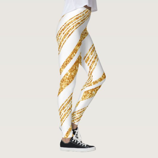 Gold White Glitter Boho Popular Stripes Collectie Leggings (Rechts)