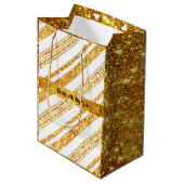 Gold White Glitter Boho Popular Stripes Collectie Medium Cadeauzakje (Voorkant Gekanteld)