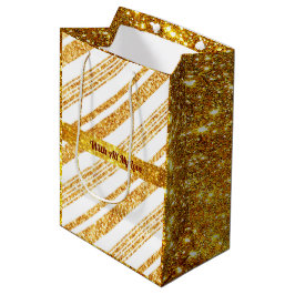 Gold White Glitter Boho Popular Stripes Collectie Medium Cadeauzakje