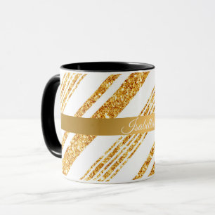 Gold White Glitter Boho Popular Stripes Collectie Mok
