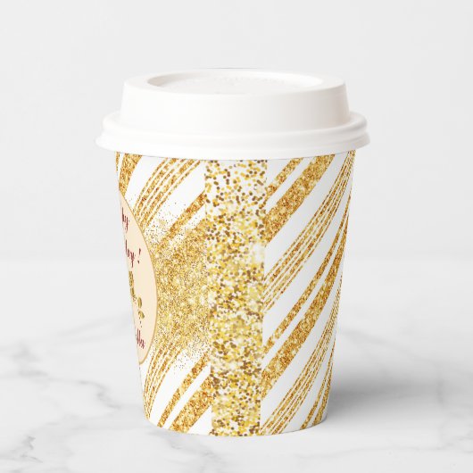 Gold White Glitter Boho Popular Stripes Collectie Papieren Bekers (Links)