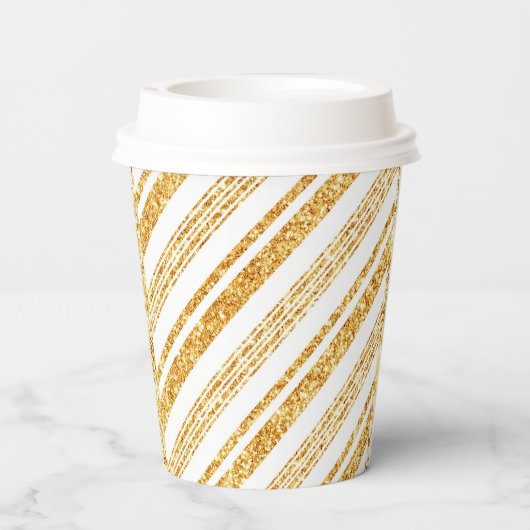 Gold White Glitter Boho Popular Stripes Collectie Papieren Bekers (Achterkant)