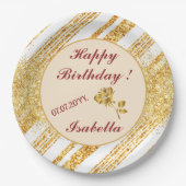 Gold White Glitter Boho Popular Stripes Collectie Papieren Bordje (Voorkant)