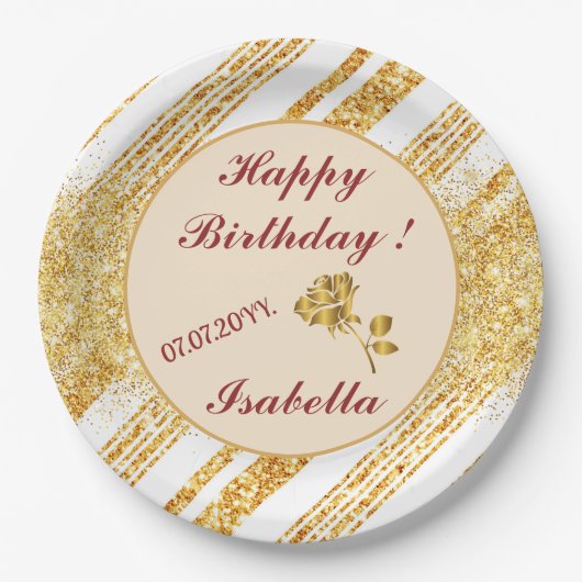 Gold White Glitter Boho Popular Stripes Collectie Papieren Bordje (Voorkant)