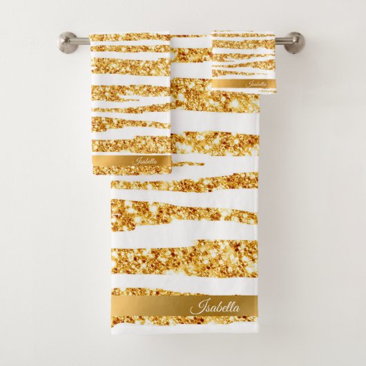 Gold White Glitter Boho Popular Tiger Collectie Bad Handdoek (Insitu)