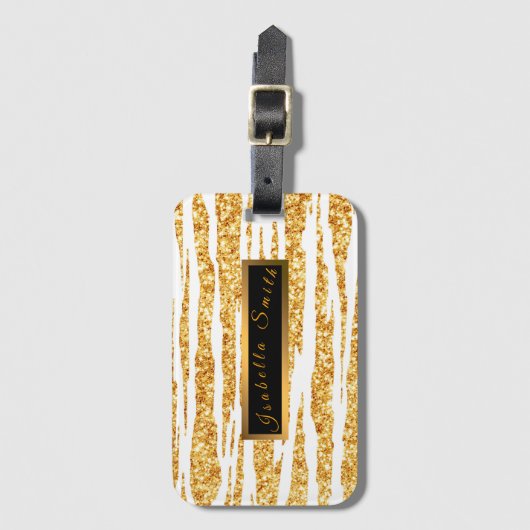 Gold White Glitter Boho Popular Tiger Collectie Bagagelabel (Voorkant (verticaal))