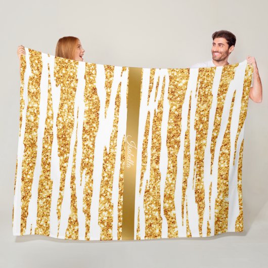 Gold White Glitter Boho Popular Tiger Collectie Fleece Deken (In situ)