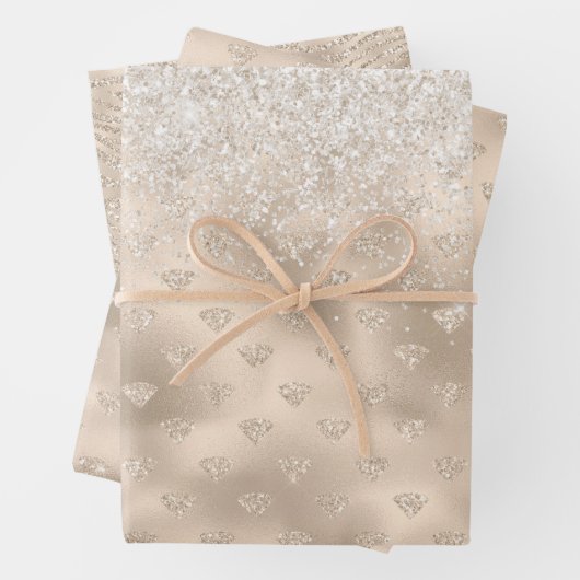 Gold White Glitz Glitter Diamonds Inpakpapier Vel (In situ)