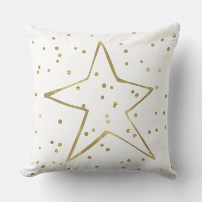 Gold White Glitzy Confetti Star Kussen (Voorkant)