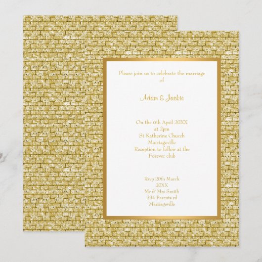 GOLD WHITE GOLD BRICK PATTERN WEDDING INVITATION KAART (Voorkant / Achterkant)