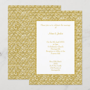GOLD WHITE GOLD BRICK PATTERN WEDDING INVITATION KAART
