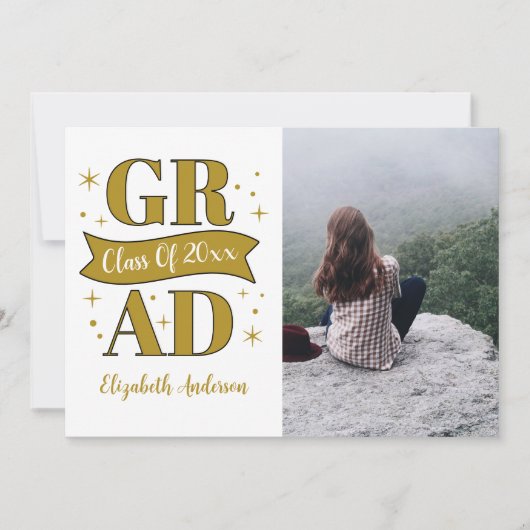 Gold & White Graduation Aankondiging (Voorkant)