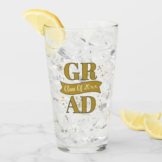 Gold & White Graduation Party Glas (Voorkant ijs)