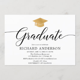 Gold white graduparty, eenvoudige kalligrafie kaart