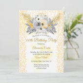 Gold White gray Floral Bouquet Birthday Party Kaart (Staand voorkant)