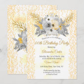 Gold White gray Floral Bouquet Birthday Party Kaart (Voorkant / Achterkant)