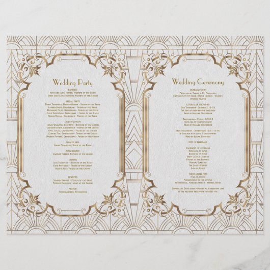 Gold White Great Gatsby Art Deco Wedding Program (Achterkant)
