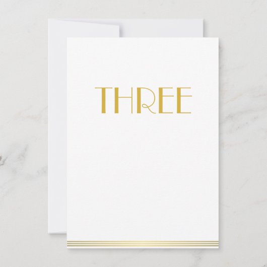 Gold White Great Gatsby Wedding Table Kaarten drie (Achterkant)