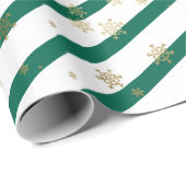 Gold White Green Kerstmis Snowflake Patroon Cadeaupapier (Rol Hoek)